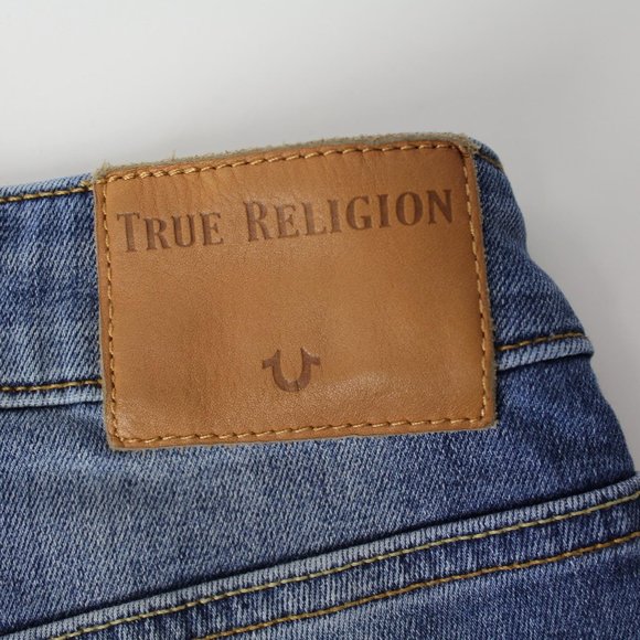 True Religion Halle split hem super skinny distressed jeans blue sz 25 0 - Picture 13 of 14